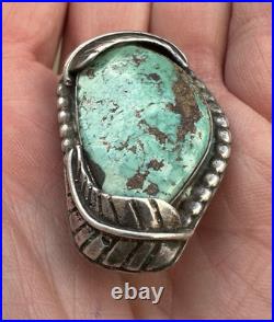 Vintage Navajo Green Carico Lake Turquoise Sterling Silver Bolo Tie Clasp #171