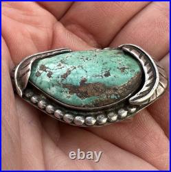 Vintage Navajo Green Carico Lake Turquoise Sterling Silver Bolo Tie Clasp #171