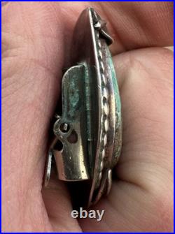 Vintage Navajo Green Carico Lake Turquoise Sterling Silver Bolo Tie Clasp #171