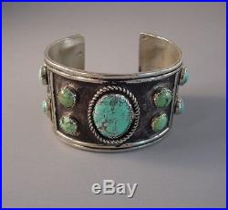 Vintage Navajo HEAVY Sterling Silver Turquoise Cuff Bracelet Size 6.5 1950's