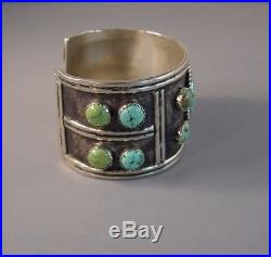 Vintage Navajo HEAVY Sterling Silver Turquoise Cuff Bracelet Size 6.5 1950's