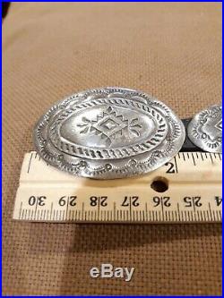 Vintage Navajo Hand Stamped Sterling Silver Concho & Leather Belt 19 Conchos