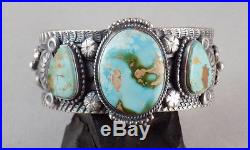 Vintage Navajo Handmade Royston Turquoise 3 Stone Bracelet In Sterling Silver