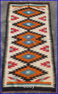 Vintage Navajo Handwoven Beautiful Native American Rug Carpet 55.9x28.3 In