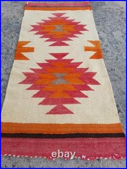 Vintage Navajo Handwoven Beautiful Native American wool Rug Carpet 35.1x16.5 In