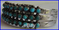Vintage Navajo Indian Silver Green Blue Snake Eye Turquoise Three Row Bracelet