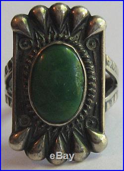 Vintage Navajo Indian Silver Green Cerillos Turquoise Ring Size 6-1/2