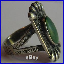 Vintage Navajo Indian Silver Green Cerillos Turquoise Ring Size 6-1/2