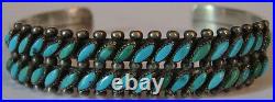 Vintage Navajo Indian Silver Two Row Green & Blue Turquoise Bracelet