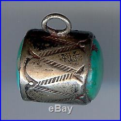 Vintage Navajo Indian Stamped Silver & Turquoise 3d Drum Charm