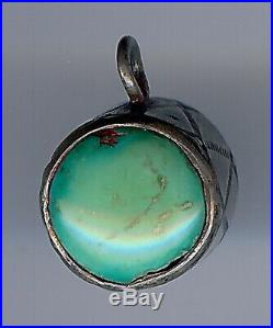 Vintage Navajo Indian Stamped Silver & Turquoise 3d Drum Charm