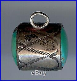 Vintage Navajo Indian Stamped Silver & Turquoise 3d Drum Charm