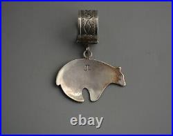 Vintage Navajo Indian Sterling Silver Pendant Handstamped Heartline Bear RL