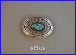 Vintage Navajo Indian Thick Silver Belt Buckle Beautiful Turquoise Gibson Nez