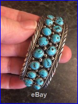 Vintage Navajo James Shay JS Sterling Silver Kingman Turquoise Cuff Bracelet 925