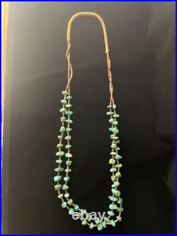 Vintage Navajo Joe Manygoats Handmade Turquoise Two Strand Necklace