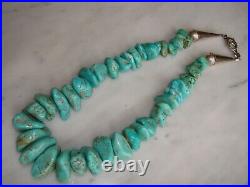 Vintage Navajo Large Turquoise Nugget Necklace Sterling Cones 18 Inch