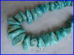 Vintage Navajo Large Turquoise Nugget Necklace Sterling Cones 18 Inch