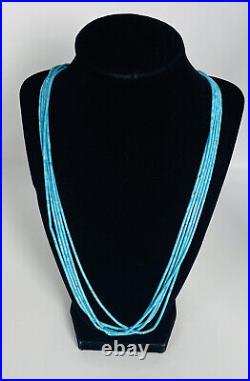 Vintage Navajo Multi Strands Turquoise Heishi Liquid Sterling Silver Necklace