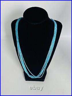 Vintage Navajo Multi Strands Turquoise Heishi Liquid Sterling Silver Necklace