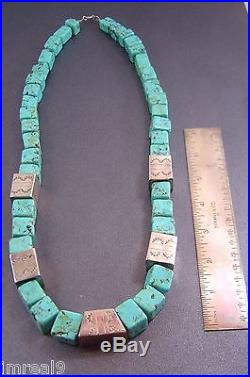 Vintage Navajo NANCY CUSTER Huge Turquoise Sterling Silver Heishi Bead Necklace
