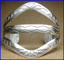 Vintage Navajo Native American 925 Sterling Silver Wide Split Band Cuff Bracelet