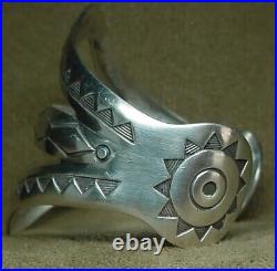 Vintage Navajo Native American 925 Sterling Silver Wide Split Band Cuff Bracelet