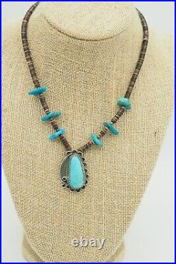 Vintage Navajo Native American Heishi Turquoise sterling silver pendant necklace