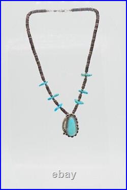 Vintage Navajo Native American Heishi Turquoise sterling silver pendant necklace