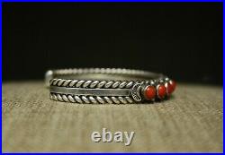 Vintage Navajo Native American Mediterranean Coral Sterling Silver Bracelet