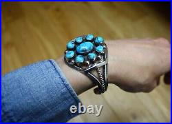 Vintage Navajo Native American Navajo Turquoise Sterling Silver Cuff Bracelet