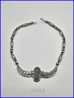 Vintage Navajo Native American Necklace Sterling Silver Turquoise Bench Leaves