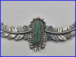 Vintage Navajo Native American Necklace Sterling Silver Turquoise Bench Leaves