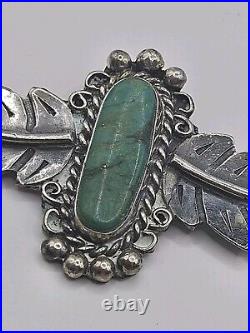 Vintage Navajo Native American Necklace Sterling Silver Turquoise Bench Leaves