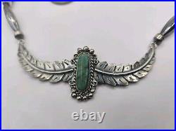 Vintage Navajo Native American Necklace Sterling Silver Turquoise Bench Leaves