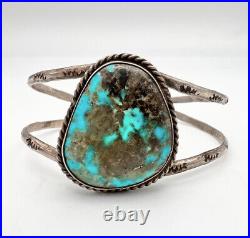 Vintage Navajo Native American Sterling Silver Bisbee Turquoise Cuff Bracelet
