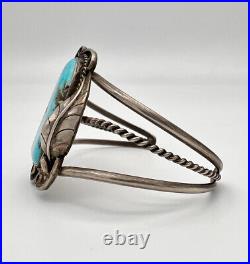 Vintage Navajo Native American Sterling Silver Bisbee Turquoise Cuff Bracelet