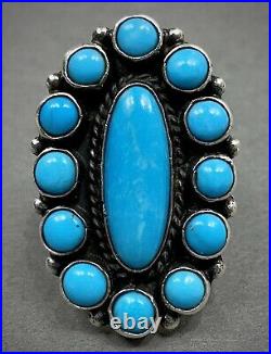 Vintage Navajo Native American Sterling Silver Blue Gem Turquoise Cluster Ring