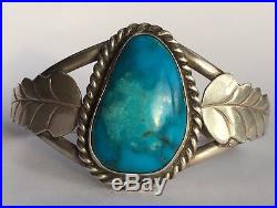 Vintage Navajo Native American Sterling Silver Deep Blue Turquoise Cuff Bracelet