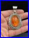Vintage Navajo Native American Sterling Silver Honey Amber Oval Pendant Signed F