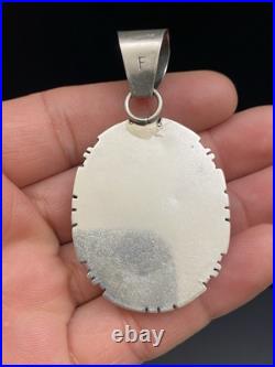 Vintage Navajo Native American Sterling Silver Honey Amber Oval Pendant Signed F