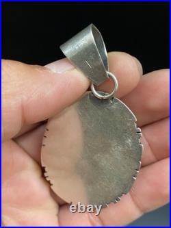 Vintage Navajo Native American Sterling Silver Honey Amber Oval Pendant Signed F