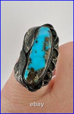 Vintage Navajo Native American Sterling Silver Natural Bisbee Turquoise Ring