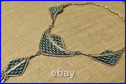 Vintage Navajo Native American Sterling Silver Needlepoint Turquoise Necklace