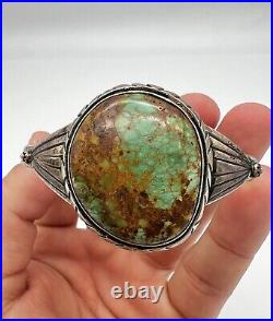 Vintage Navajo Native American Sterling Silver & Royston Turquoise Cuff Bracelet