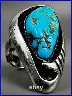 Vintage Navajo Native American Sterling Silver Shadowbox Kingman Turquoise Ring