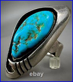 Vintage Navajo Native American Sterling Silver Shadowbox Kingman Turquoise Ring