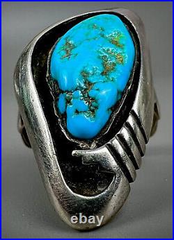 Vintage Navajo Native American Sterling Silver Shadowbox Kingman Turquoise Ring