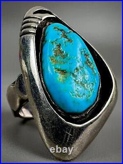 Vintage Navajo Native American Sterling Silver Shadowbox Kingman Turquoise Ring