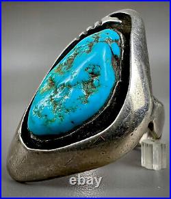 Vintage Navajo Native American Sterling Silver Shadowbox Kingman Turquoise Ring